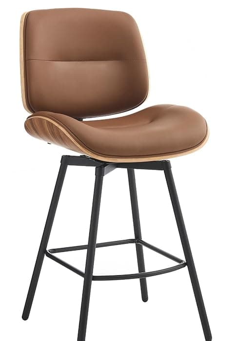BV BONNE VIE Mid Century Walnut Office Chair with Arms, Adjustable Swivel Desk Chair, Leather Computer Chair with Rolling Wheels for Home Office or Study Room, Black