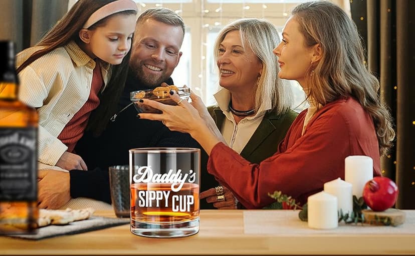 LIGHTEN LIFE Daddy's Sippy Cup Whiskey Glass 12 oz,Unique Dad Gift in Valued Wooden Box,Funny Gag Gift for New Dad,Father,Husband from Kids Wife for Father's Day,Birthday,Christmas