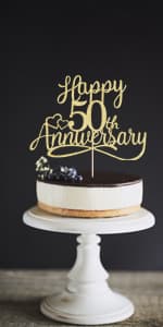 Sleyberoy golden Glitter Happy 50th Anniversary Cake Toppers -Wedding Anniversary Party Decorations, 50th Wedding Anniversary, Company Anniversary Party, Birthday Party Decorations