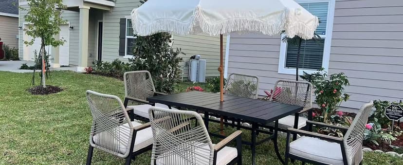 MIXPATIO 7 Pieces Round Outdoor Dining Set for 6, Patio Dining Set Wicker Rattan Chairs with Soft Cushion and 54" Round Table with Umbrella Hole, Round Patio Table and Chairs for Backyard Porch