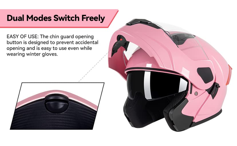 Adult Modular Motorcycle Helmets, DOT Approved Flip up Dual Visor Full Face Helmet for Men Women Moto ATV UTV Snowmobile ADV Four Wheeler Street Bike with Gloves & Mask