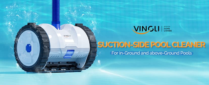 VINGLI Pool Vacuum Cleaner, Suction Side Wall-Climbing Sweeper for Ground&Inground Pools, Automatic Pool Vacuum with 39.6ft Tangle-Free Hose (Navy Blue&White)