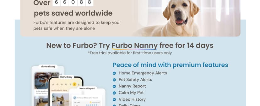 Furbo 360° Dog Camera: Pet Security Cam w/Barking Alerts, Rotating View, Treat Toss w/Phone App, Smart Home Puppy Monitoring, 2-Way Speaker, No Subscription Needed. Standard See, Talk, & Toss Features