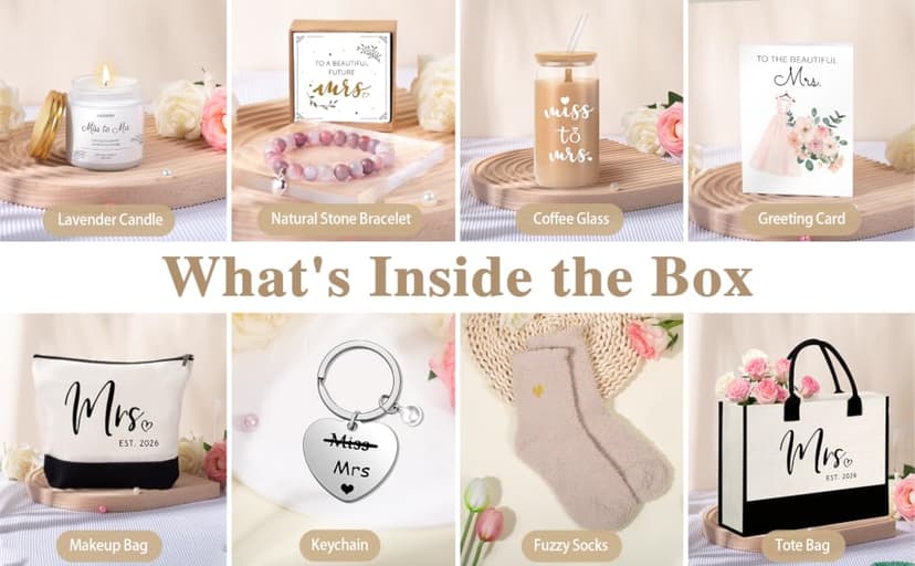 Bridal Shower Gifts for Bride To Be Gift 2026, 8PC Unique Bridal Shower Bachelorette Gifts for Brides, Just Married Engagement Wedding Presents Set for Women Her Wifey Future Mrs B0GZ3PCXTQ