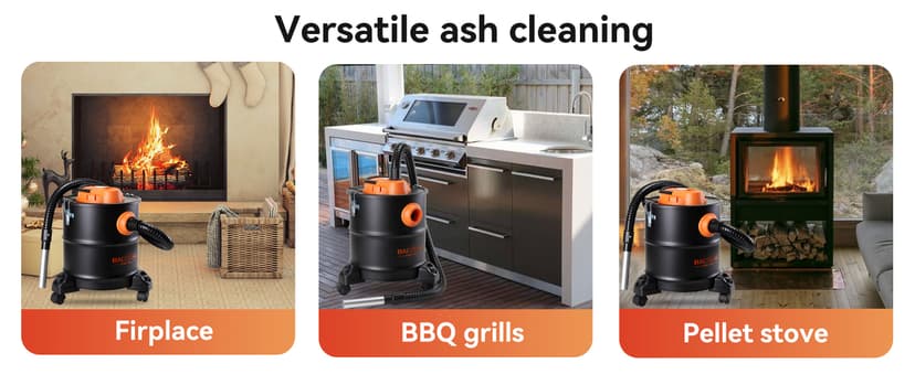 BACOENG Ash Vacuum for Pellet Stoves, Fireplace Ash Vac 5.2 Gallon 1200w with Double Stage Filtration System, Ash Vacuum Cleaner for Fireplaces, Wood Stove, Pellet Grill