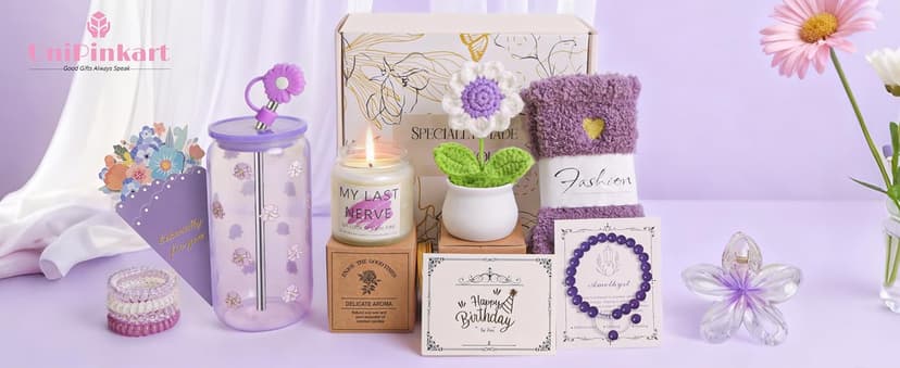 Birthday Gifts for Women Teen Girls, Unique Happy Birthday Gift Baskets for Her Mom, Thank You Self Care Get Well Box Set, Cute Teenage Cup Present for Mother Friend Sister Teacher Coworker (Purple) B0FRSG6VRQ