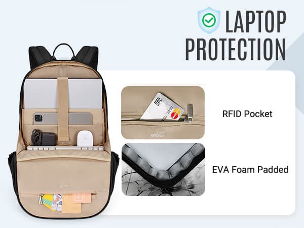 LIGHT FLIGHT Travel Laptop Backpack Women, 17.3 Inch Laptop Backpack with USB Charging Hole, Water Resistant College Bookbag, Black Computer Backpacks for Work, champagne