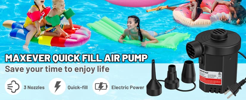 Air Pump Electric for Pool Inflatables: MAXEVER Portable Inflator Deflator for Outdoor Camping - 110V~120V