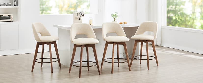 Zesthouse Swivel Farmhouse Bar Stools Set of 4, 26" Modern Counter Stools with Open Back & Natural Wood Legs, Upholstered Linen Fabric Counter Height Barstools, High Chairs for Island Kitchen, Green