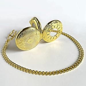 VIGOROSO Vintage Hand Wind Up Pocket Watches for Men, Mechanical Pocket Watch with Chain, Mens Skeleton Pocketwatch