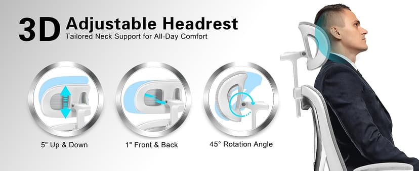 Ergonomic Office Chair for Back & Neck Pain Relief, Virgin Foam Seat, 2D Adjustable Lumbar & 3D Headrest, Tilt & Rock for Relaxation, Ideal for Long Sitting Comfort, Gray/Silver