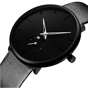 FIZILI Mens Watches Ultra-Thin Minimalist Waterproof-Fashion Wrist Watch for Men Unisex Dress with Leather Band