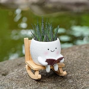 Rocking Chair Smiley Face Planter,Cute Plant Pots for Indoor Outdoor Plants,Succulent Pots with Drainage Hole,Unique Funny Flower Pot for Succulents,Plant Gifts for Mother's Day, Birthday, Christmas B0F59W5CR2