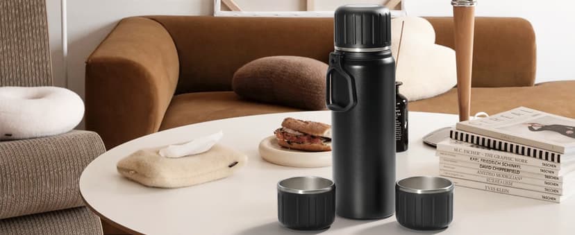750ml/27 OZ Coffee Thermo with 3 cups, Insulated Water Bottle, Stainless Steel Vacuum Flask Set for Hot and Cold Drinks, Gifts Box