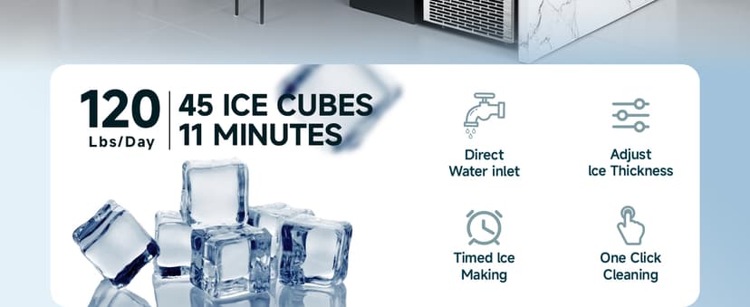EUHOMY Commercial Ice Maker Machine,120lbs/24H Stainless Steel Under Counter Ice Machine with 33lbs Storage Bin, Freestanding Ice Maker for Home/Bar/Cafe/Restaurant