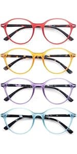 OLOMEE Blue Light Blocking Reading Glasses Women Round Readers Cute Cheaters for Small Head&Face Black/Clear/Tortoiseshell