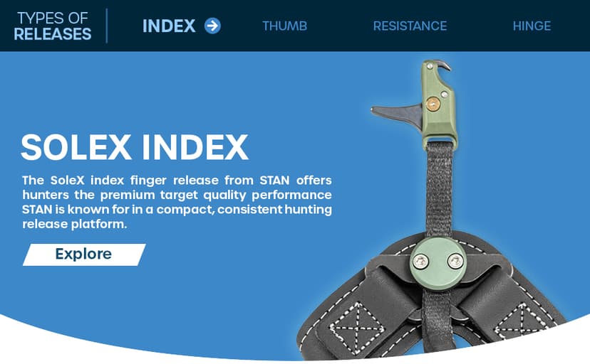 Stan SoleX Index Finger Archery Bowhunting Release - Buckle Wrist Strap Open Hook Trigger Aid with Single-Sear Design, Adjustable Length, Travel & Tension