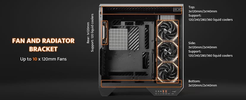 darkFlash Full-Tower ATX Gaming PC Case, Vertical GPU Mounting, Back Plug-in Motherboard, Dual-Chamber, Panoramic Glass, Up to 2 x 360mm Radiators, RTX 40 Compatible(DY470) (1 PWM ARGB Fans, Black)