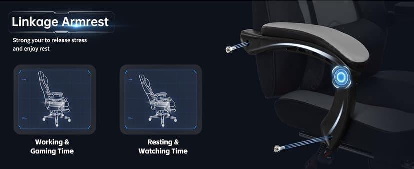 DL-win Gaming Chairs for Adults, Computer Chair with Footrest and High Back, Big and Tall Gamer Chair's with Massage Lumbar Support, 360° Swivel Height Adjustable Gaming Chair, Grey
