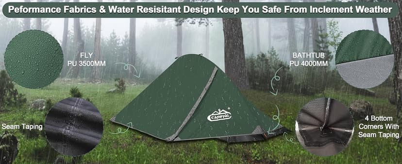 camppal 1 Person Tent for Camping Hiking Mountain Hunting Backpacking Tents 4 Season Resistance to Windproof Rainproof and Waterproof