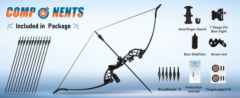 51" Recurve Bow and Arrow Adult Set, 40lb Takedown Archery Adult Bow Suitable for Outdoor Practice (Black)