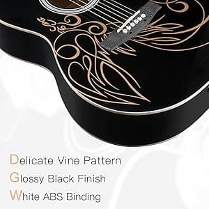 WINZZ AF227A 39 Inches Concert Acoustic Acustica Guitar with Full Kit, Delicate Vine