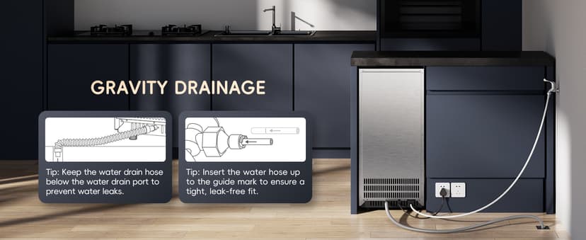 ecozy Under Counter Nugget Ice Maker Machine, Bulit-in & Freestanding, Horizontal Handle, Reversible Door, 66 Lbs/Day, Thickened Viewing Glass Window, Self-Cleaning & 24H Timer, Stainless Steel