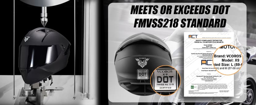 VCOROS Full Face Dual Visor Motorcycle Helmet for Adults Motorbike Street Bike Racing Helmets X9 DOT Approved with Black Visor