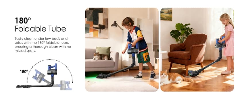 Tineco Pure ONE S50 Pro Cordless Stick Vacuum Cleaner, 200AW Powerful Suction, Zero Tangle Brush, 95Min Runtime, 180° Foldable Tube, 120° Green Light, Easily Tackles Large Debris Stick Vacuum