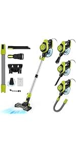 Intercleaner Corded Vacuum Cleaner, 15KPa Powerful Suction with 400W Motor, 12 in 1 Lightweight Bagless Stick Vac with Handheld, Ultra Quiet, for Hardwood Floor Carpet Car Pet Hair