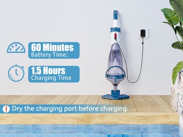 Pool Vacuum for Above Ground Pool with a Telescopic Pole, Running time up to 1H, T403 Handheld Rechargeable Pool Cleaner with Powerful Suction up to 18.5 gallons/min, Ideal for Leaves, Debris