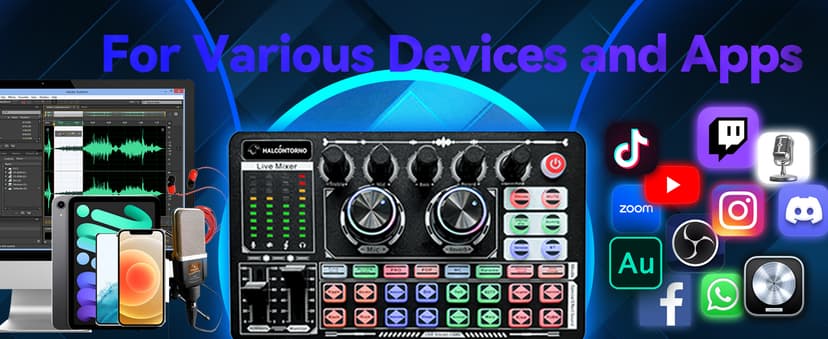 HALCONTORNO Podcast Sound Board F999 Plus - Music Mixer Board, Audio Mixer for YouTuber Streamer Music Gamer, Audio Interface, DJ Equipment Sound Card for Beginners (F999 Plus)