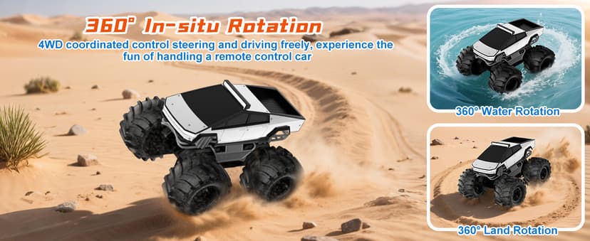 Amphibious Remote Control Car, 1:18 Monster Truck Toys for Boys RC Cars, 2.4 GHz Waterproof RC Trucks, 4WD All Terrain Off-Road Pickup, Kids Christmas Birthday Gifts Present Boys Girls Toys Ages 6+