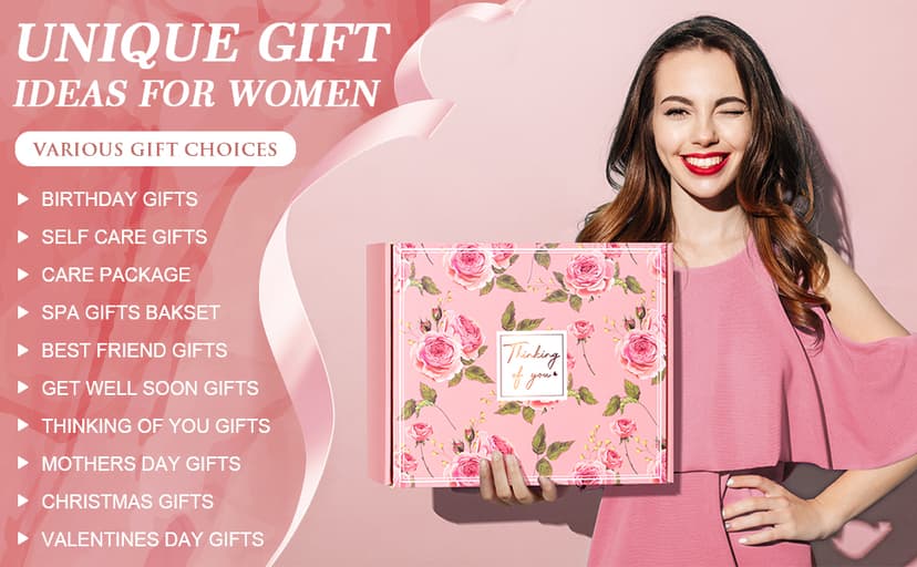 Birthday Gifts for Women Self Care Gifts Get Well Soon Gifts, Rose Relaxing Spa Gifts Basket Care Package w/ Luxury Flannel Blanket 40 oz Tumbler, Mothers Day Gifts for Mom Her Wife Girlfriend Sister