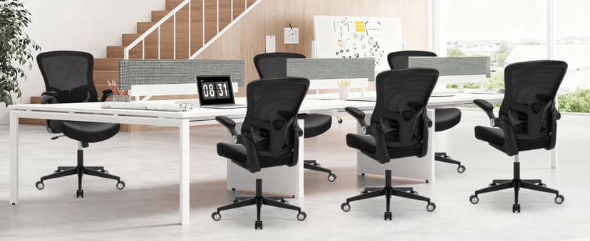 Ergonomic PU Leather Office Chair, 400lbs Weight Capacity, Breathable Mesh Back, Adjustable Height & Flip-Up Arms, Heavy Duty Computer Desk Chair for Home & Office, Black
