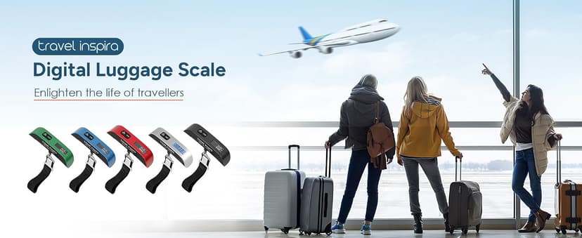 travel inspira Digital Luggage Scale – Portable Hanging Suitcase Weight Scale for Travel, 110 lb Capacity, Backlit LCD Display, Prevents Airport Overweight Fees, Battery Included B07QFTGGYF