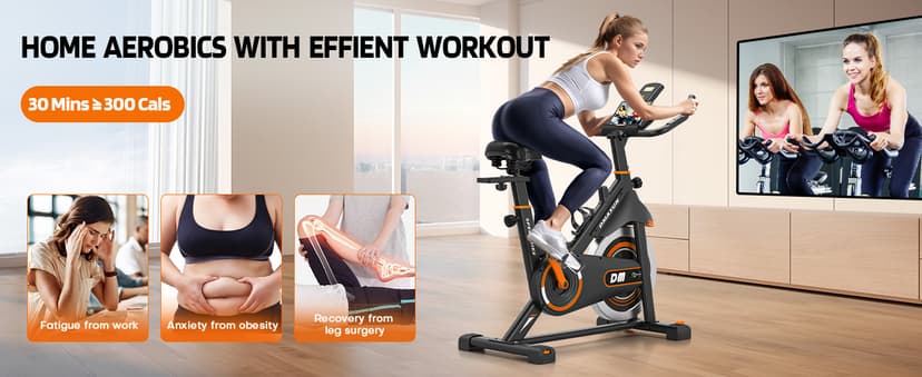 DMASUN Exercise Bike, Silent Magnetic Resistance Stationary Bike for Home with 330 LBS Capacity, Pedals with Anti-loosening Nuts, Indoor Bike with Comfortable Seat Cushion, Digital Display