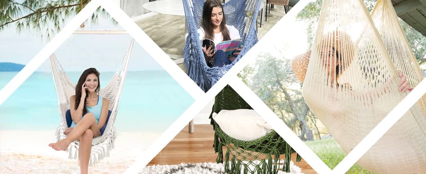 Chihee Hammock Chair Handmade Hanging Chair Cotton Rope Woven Hanging Seat Soft-Spun Large Stretch Hammock Swing, Collapsible Strong Metal Spreader Bar Elegant Macrame Comfort Indoor Outdoor Garden
