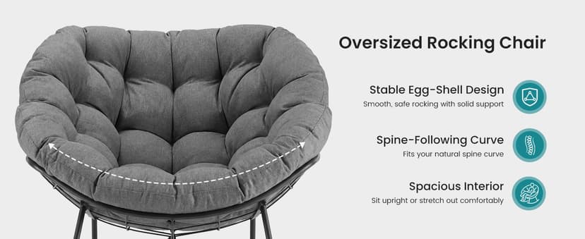 Outdoor Rocking Chair with 5.5" Thick Cushion, Oversized Egg Lounge Chair with Water-Repellent & UV-Resistant Fabric, 450 Lbs Heavy Duty for Patio, Living Room, Garden, Bedroom