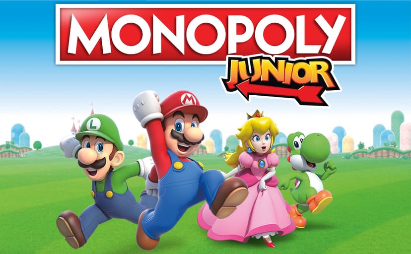 Monopoly Junior Super Mario Edition Board Game, Fun Kids' Ages 5 and Up, Explore The Mushroom Kingdom as Mario, Peach, Yoshi, or Luigi (Amazon Exclusive)