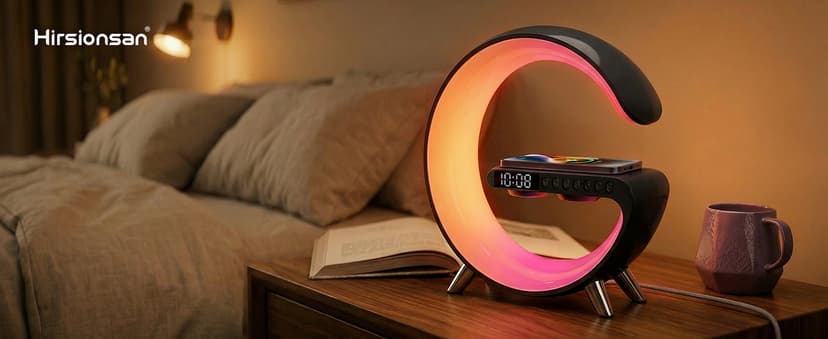 Smart LED Table Lamp for Bedroom with Wireless Charging Bluetooth Speaker, App Controlled Night Light for Kids, Christmas Birthday Gifts for Teens Adults Desk Office Bedroom Decor (Black B0GTYVCXBM