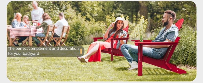 BUPPLEE Folding Adirondack Chair, 450 LBS Heavy Duty HDPE Poly Lumber Fire Pit Chair for Outside, All-Weather Resistant Plastic Adirondack Chairs for Patio, Garden, Deck & Backyard, Red
