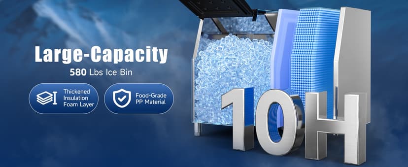 Commercial Ice Maker, 680Lbs/24H Industrial Ice Machine 580Lbs Large Storage Bin, 210 Ice Cubes in 5-15 Minutes, Auto-Cleaning Stainless Ice Maker, Ice Ready in 8-15mins, Cafe/Bar/Business