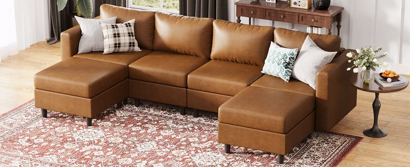 ABCASA Faux Leather Accent Chair with Ottoman,Upholstered Armchair with Storage,Extra-Deep-Seated Modular Single Sofa,Reading Chair with Footrest for Living Room Lounge Chair Brown