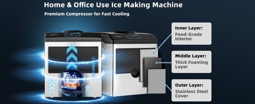 COSTWAY 2 in 1 Countertop Ice Maker Built-in Water Dispenser, 48LBS per Day, S/M/L Size Ice Cube, 5LBS Ice Storage Basket, Fast 6 Mins, Stainless Steel Ice Machine with Extendable Chilled Water Spout