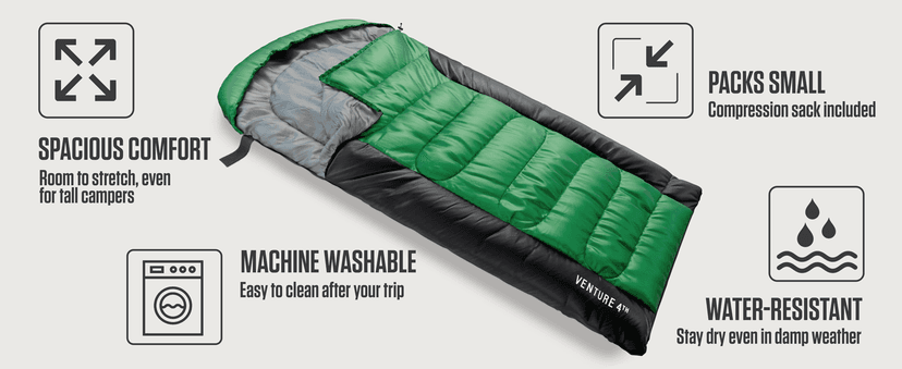 VENTURE 4TH Backpacking Sleeping Bag – XXL, Double and Single Sizes - Lightweight Warm & Cold Weather Sleeping Bags for Adults, Kids & Couples – Ideal for Hiking, Camping & Outdoor Adventures