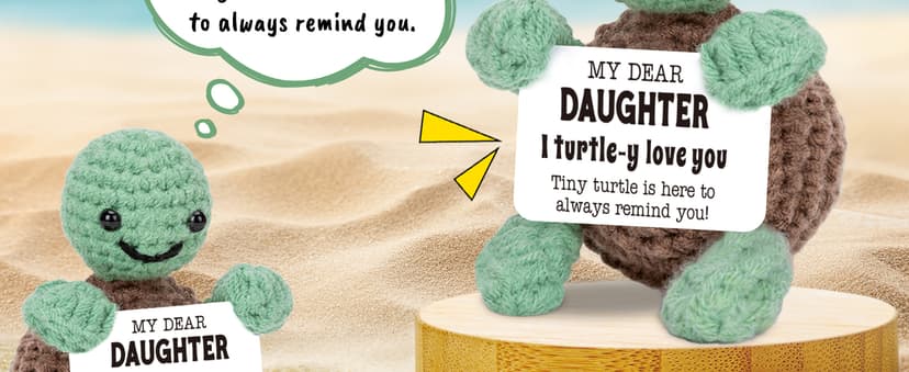 Mini Funny Turtle Daughter Gifts from Mom Dad, Birthday Gifts for Kids Teens Adults Daughter in Law Bonus Step, I Love You Small Cute Stuff Things, Handmade Emotional Positive Crochet Turtle