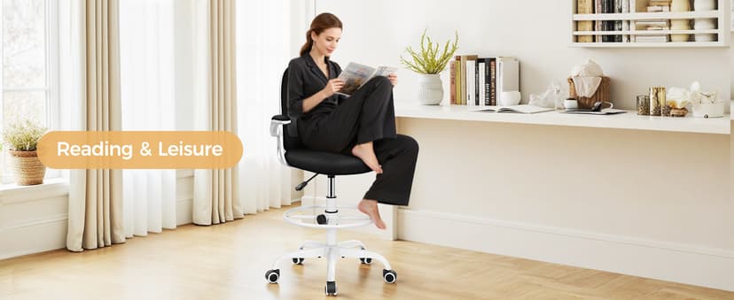 Primy Home Office Drafting Chair - Tall Desk Chair with Flip-up Armrests 3D Lumbar Support, Comfort Drafting Chair with Footrest for Standing Desk, High Chair for Bar Study Work