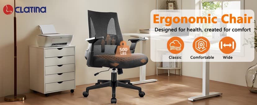 CLATINA 500lbs Big and Tall Office Chair Heavy Duty Mesh Ergonomic Computer Chairs with Adjustable Lumbar Support and Wide Comfy Seat for Home Office Conference Heavy People, Black, 4 Pack