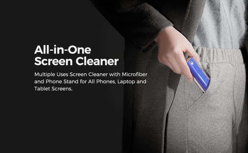 CLICK CLEAN Screen Cleaner, Fingerprint Proof Screen Cleaner Spray, All-in-One Cleaner with Microfiber, Shell and Phone Stand for All Phones, Laptop and Tablet Screens (Grey)
